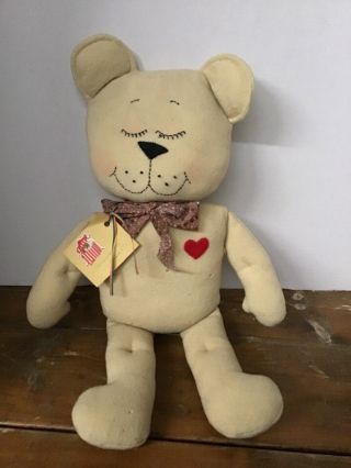 Vintage Wool Blanket Bear Doll Made From 100 Yr Old Homespun Blanket