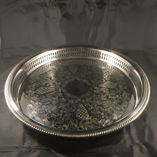Vintage Large Silver Plated Serving Tray Circular Decorative