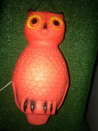 Rare Vintage Union Halloween 14 " Orange Lighted Blow Mold Owl Decor 1