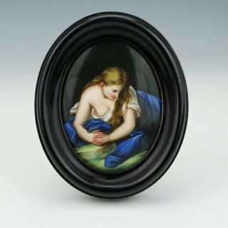 Antique Berlin Continental Porcelain Plaque - Hand Painted Miniature Of A Girl