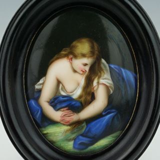 Antique Berlin Continental Porcelain Plaque - Hand Painted Miniature Of A Girl 2