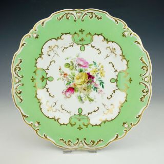 Antique English Porcelain - Hand Painted Flowers Plate With Green Borders