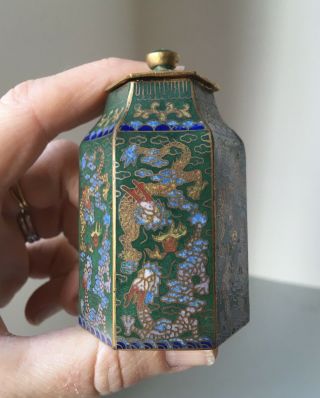 Vintage Miniature Chinese Green Cloisonne Dragon Jar - Trinket Box,  Pot