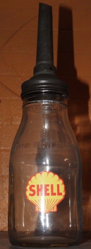 Rare Shell Imperial Quart Motor Oil Bottle With Screw - Top Nozzle