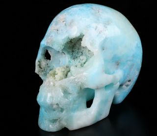 Rare Huge 5.  1 " Blue Aragonite Mineral Carved Crystal Skull,  Healing