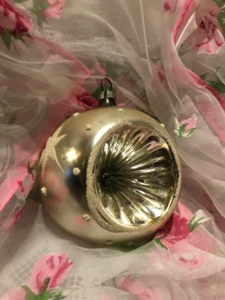 Antique Germany Blown Mercury Glass Christmas Tree Ornament Gold Atomic Mcm