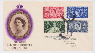 Gb Stamps Rare First Day Cover 1953 Qe2 Coronation London E.  S.  Cds To Usa