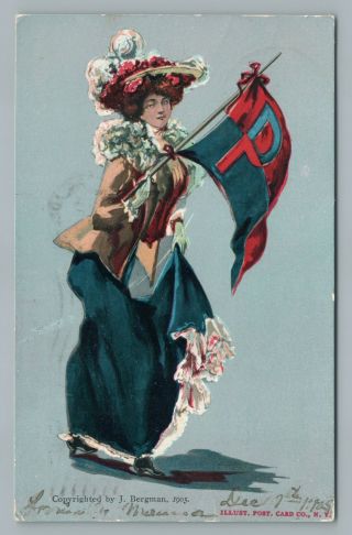 Upenn Girl—bergman Antique Postcard—pennant Artist - Signed Philadelphia 1905