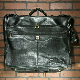 Rare Vintage Fila Black Leather Suitcase Garment Bag Duffle Luggage Italy Jacket