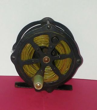 Vintage Pflueger ? Marked Made In Usa Small 2 3/4 " Skeleton Fly Reel With Line