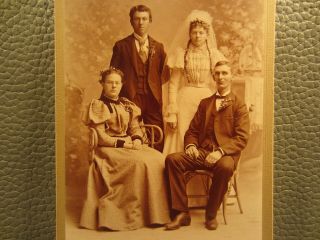 Victorian Antique Cabinet Card Wedding Photo Of A Couple,  Wedding Party