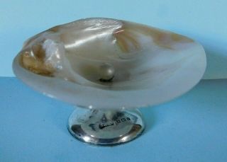 C.  1906 Antique Solid Silver And Mother Of Pearl Shell Top Pin Tray / Stand