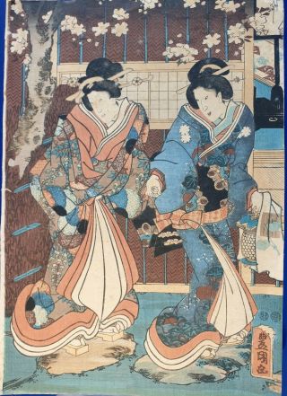 Antique Japanese Woodblock Print - Toyokuni Utagawa - Two Geishas - Truly.