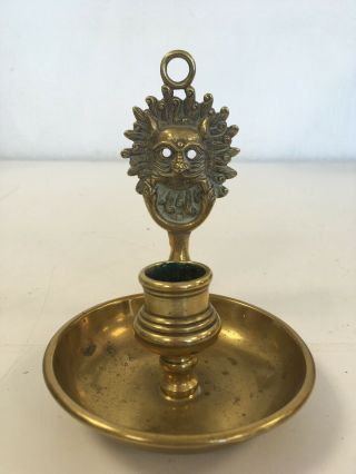 Antique Gothic Devil Mask Brass Candlestick Candle Holder Occult Wall Mount Gold