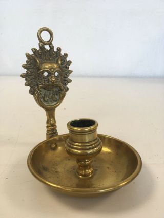 Antique Gothic Devil Mask Brass Candlestick Candle Holder Occult Wall Mount Gold 2