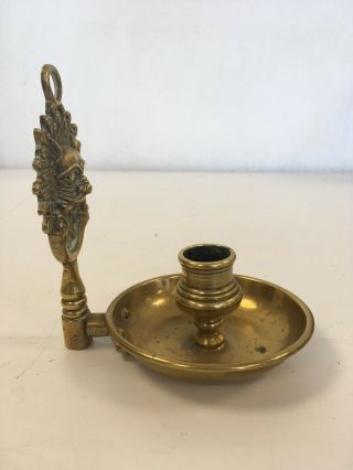 Antique Gothic Devil Mask Brass Candlestick Candle Holder Occult Wall Mount Gold 3