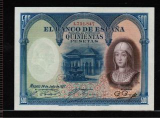 Spain 500 Pesetas 1927 Large Note Au == Rare