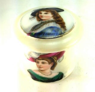 Antique Rare Victorian Hand Painted Lady Portraits Covered Dresser Box