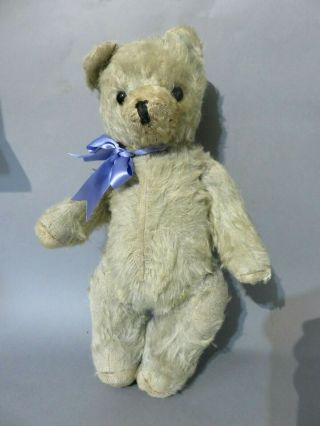 Antique Vintage Jointed Blue Mohair Teddy Bear Straw Filled - Well Loved