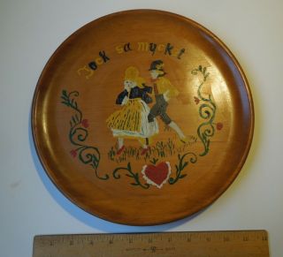 Vintage Swedish Handpainted Wooden Plate Primitive Country Decor