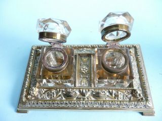 Antique 19th Century Brass Double Ink Stand And Pen Holder. .  Ref.  1884