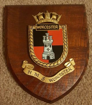 Hms Worcester Royal Navy Ship Plaque Wall Shield Hand Painted