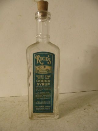 Vintage Antique Advertising Rices Cough Syrup Bottle Estate Find