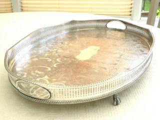 Art Deco Oval Silver Plated Pierced Floral Pattern Serving Tray 1500393/399