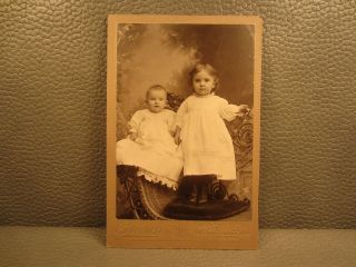 Victorian Antique Cabinet Card Photo Of Two Sisters,  Infant,  Children,  Girls
