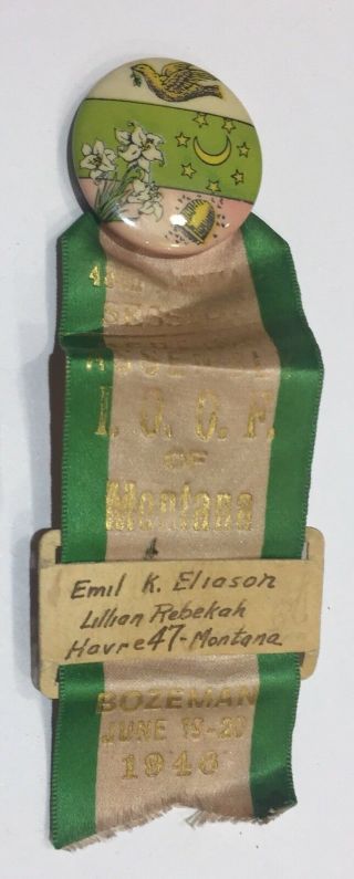 Antique Masonic Order Odd Fellows Grand Lodge Montana Pin Ribbon