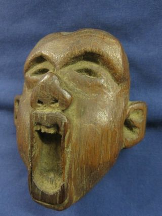 Antique Chinese Carved Wooden Face Of Man Door Knocker Figure Ornament