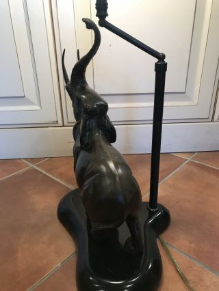 RARE Maitland Smith Bronze Trumpeting ELEPHANT Table Lamp Faux LEATHER shade 3