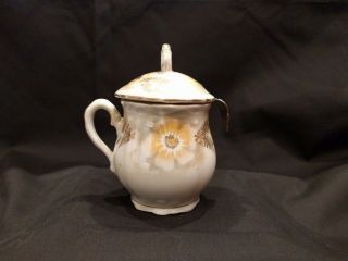 Antique German lusterware sugar bowl with spoon 2