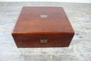 Antique Mahogany & Brass Inlay Wooden Writing Slope Box.