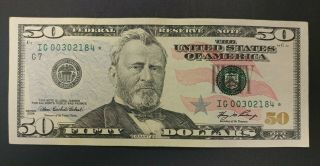 $50 Dollar Bill 2006 Star Note Rare Ig00302184