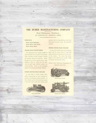 Vtg Antique Huber Road Grader Tractor Steam Roller Maintenance Highway Dot Ad