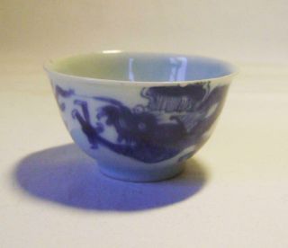 C.  18th Chinese Blue & White Porcelain Tea Bowl : Dragon & Flaming Pearl