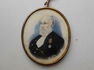 Lovely Antique 19th Century Portrait Miniature Painting Of Gentleman With Medal