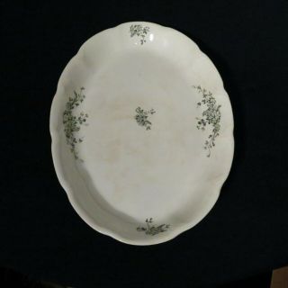 Antique Ironstone Globe China Platter white w/ dark green floral design 15 & 1/4 3