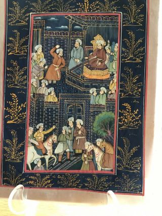 A Vintage Indian/persian Scene Hand Painted On Silk.