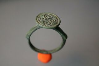 Ancient Interesting Viking Scandinavian Bronze Ring 8 - 10th Century Ad.