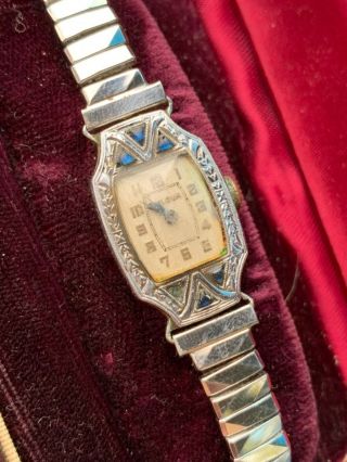 Vintage Gold Filled Antique 1920 Art Deco Lady Bulova Sapphire Watch