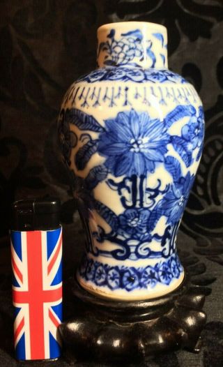Fine Antique Chinese Blue And White Porcelain Vase On Stand Kangxi Revival C1900