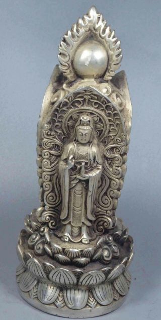 China Handwork Collectable Miao Silver Carve Three Pray Buddha Lucky Old Statue