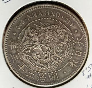 1890 Japan Meiji Yr 23,  1 Yen,  Silver.  Rare