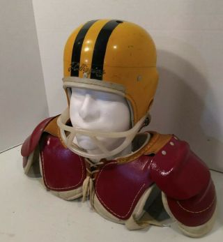 J.  C.  Higgins 1950s/60s Football Helmet Large And Shoulder Pads Sears 150