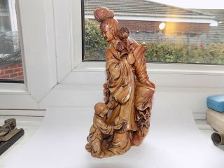 Quality Hand Carved Antique Chinese Hard Stone Guan Yin ? Figure (signed)