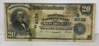 1902 $20 National Bank Note Plain Back Peoples National Bank Iberia La Rare