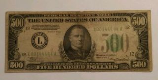 Rare 1934 A $500 Bill Low Mintage Trinary San Francisco L00144444a