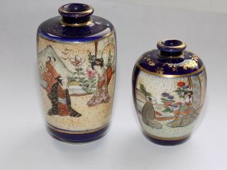 2 X Antique Japanese Earthenware Satsuma Miniature Vases